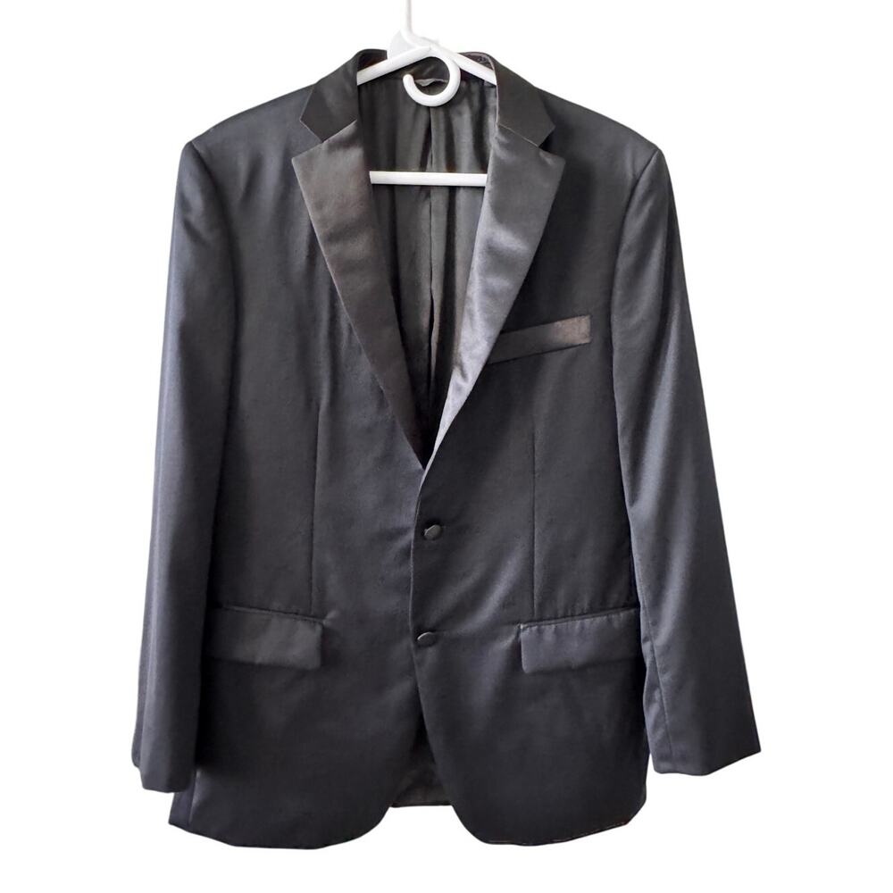New INDICHINO Men's Newbury Black Satin Peak Lapel Tuxedo Suit Jacket 42?